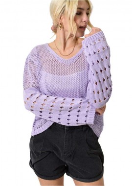 Potre OR - Γυναικεία μπλούζα με διάτρητο σχέδιο Λιλά 23370