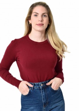 Potre OR - Πλεκτή Μπλούζα Ζέρσεϊ με Στρογγυλή Λαιμόκοψη Μπορντώ 27314