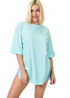 First Woman - Μπλούζα μονόχρωμη με ανοίγματα Σιέλ 23561