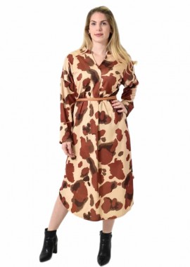 Potre OR - Midi Σεμιζιέ Φόρεμα Abstract Animal Print - Άνετη Γραμμή Κεραμιδί 27288
