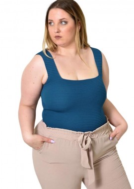 Potre OR - Γυναικείο Plus Size τοπ αμάνικο με ανάγλυφο σχέδιο Πετρόλ 24402