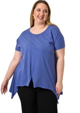 First Woman - Ασύμμετρο κοντομάνικο μπλουζάκι με εμπρόσθιο άνοιγμα Μωβ 24389