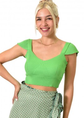 Potre OR - Κοντό τοπ με πλεκτή υφή Πράσινο 25101