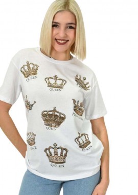 Potre OR - Γυναικείο T-shirt με σχέδιο KING QUEEN Λευκό 23169