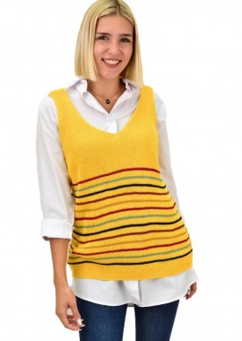 Potre OR - Πλεκτή καζάκα με λεπτές ρίγες Κίτρινο 12034