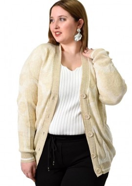 Potre OR - Γυναικεία ζακέτα oversized με σχέδιο Εκρού 22976