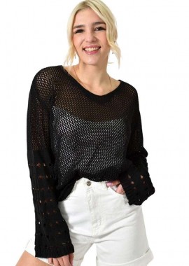 Potre OR - Γυναικεία μπλούζα με διάτρητο σχέδιο Μαύρο 23368