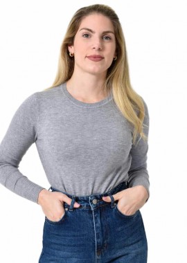 Potre OR - Πλεκτή Μπλούζα Ζέρσεϊ με Στρογγυλή Λαιμόκοψη Γκρι 27317