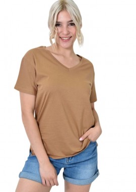 First Woman - T-shirt μονόχρωμο oversized Καφέ 24469