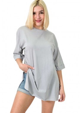 First Woman - Μπλούζα μονόχρωμη με ανοίγματα Γκρι 23558