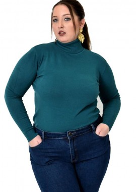 Potre OR - Πλεκτή μπλούζα με ζιβάγκο για μεγάλα μεγέθη Πετρόλ 22947