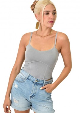 Potre OR - Crop top πλεκτό με λεπτές τιράντες Γκρι Μπεζ 25191