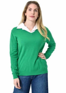 Potre OR - Γυναικεία oversized μπλούζα με γιακά Πράσινο 27338