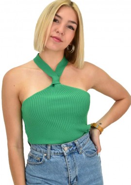 Potre OR - Γυναικείο τοπ ριπ με κόμπο στο λαιμό Πράσινο 20955