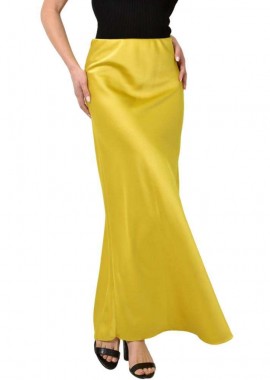Potre OR - Μaxi φούστα σατέν μονόχρωμη Μουσταρδί 23533