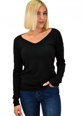 Potre OR - Πλεκτή μπλούζα ζέρσεϊ με V λαιμόκοψη Μαύρο 17748
