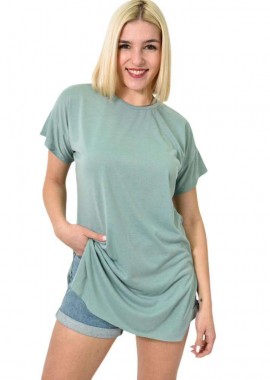 First Woman - Μπλούζα μονόχρωμη με ανοίγματα Φυστικί 23586