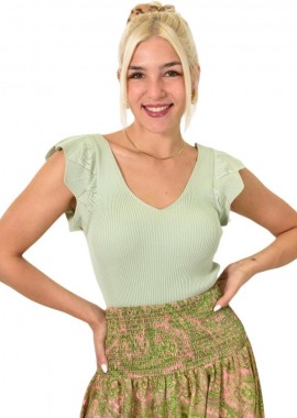 Potre OR - Γυναικείο τοπ με σχέδιο στο μανίκι Φυστικί 24982