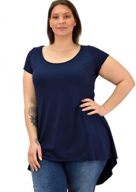 First Woman - Γυναικεία μπλούζα ασύμμετρη oversized Μπλε Σκούρο 19081