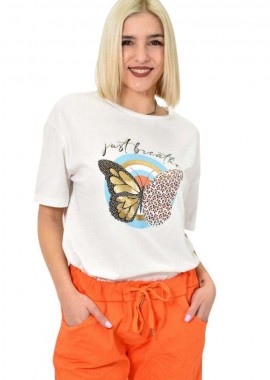 Potre OR - Γυναικείο T-shirt με σχέδιο Just breath Λευκό 23175