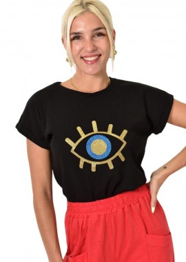 Potre OR - Γυναικείο T-shirt με στάμπα μάτι Μαύρο 25591