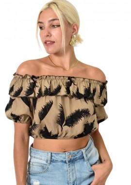 Potre OR - Crop τοπ με βολάν και σχέδιο Μπεζ 25559