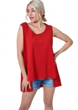 Potre OR - Αμάνικο Μπλουζάκι με Πλαϊνά Σκισίματα Κόκκινο 24569