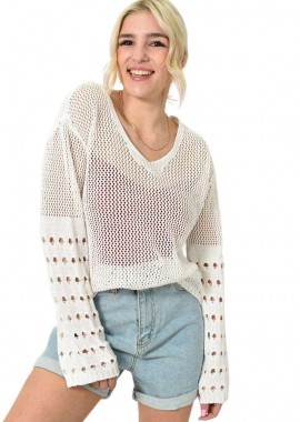 Potre OR - Γυναικεία μπλούζα με διάτρητο σχέδιο Εκρού 23365