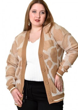 Potre OR - Γυναικεία ζακέτα oversized με σχέδιο Μπεζ 22974
