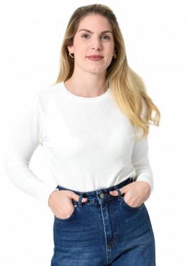 Potre OR - Πλεκτή Μπλούζα Ζέρσεϊ με Στρογγυλή Λαιμόκοψη Λευκό 27310