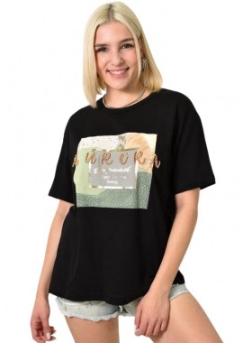 Potre OR - Γυναικείο T-shirt με στρας aurora Μαύρο 23966