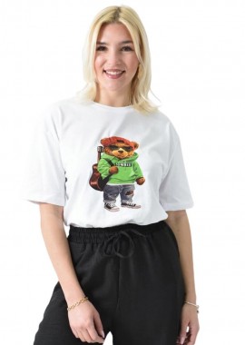 Potre OR - Γυναικείο T-shirt με σχέδιο αρκούδι Λευκό 26415