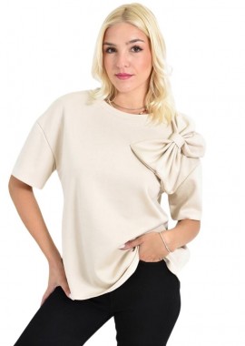Potre OR - Γυναικεία Μπλούζα με Φιόγκο στον Ώμο Εκρού 27047