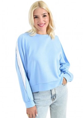 Potre OR - Oversized Φούτερ Μπλούζα με Φουσκωτά Μανίκια Γαλάζιο 27052