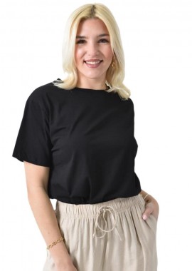 Potre OR - Μονόχρωμο T-shirt με στρόγγυλη λαιμόκοψη Μαύρο 26410