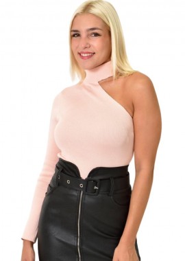 Potre OR - Πλεκτό τοπ με τσόκερ Απαλό Ροζ 25668