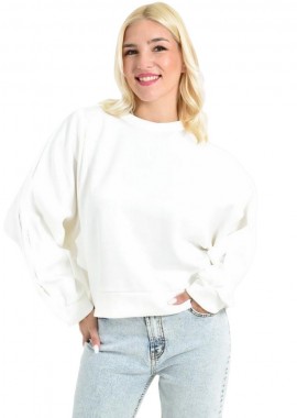 Potre OR - Oversized Φούτερ Μπλούζα με Φουσκωτά Μανίκια Εκρού 27049
