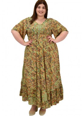 Potre OR - Γυναικείο μεταξωτό boho φόρεμα oversized Λαχανί 20085