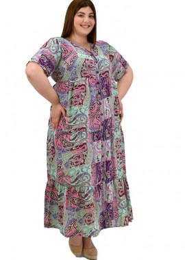 Potre OR - Γυναικείο μεταξωτό boho φόρεμα με κουμπιά Μέντα 20118