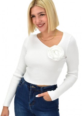 Potre OR - Γυναικείο πλεκτό crop top με σχέδιο λουλούδι Λευκό 21999