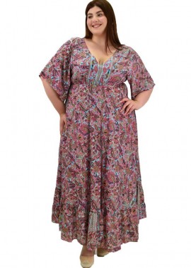 Potre OR - Γυναικείο μεταξωτό boho φόρεμα oversized Μπλε 20083