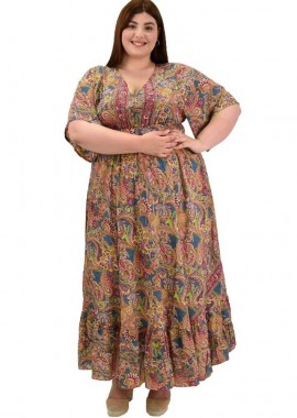 Potre OR - Γυναικείο μεταξωτό boho φόρεμα oversized Ροζ 20079