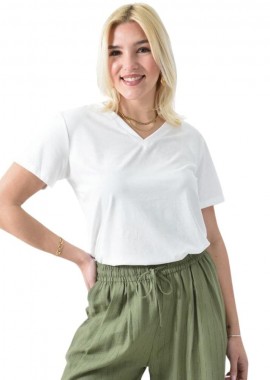 Potre OR - Μονόχρωμο Basic T-shirt με V ντεκολτέ Λευκό 26407