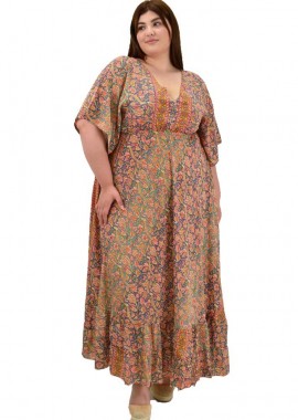 Potre OR - Γυναικείο μεταξωτό boho φόρεμα oversized Πορτοκαλί 20087