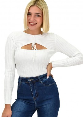 Potre OR - Γυναικείο πλεκτό crop top με άνοιγμα στο μπούστο Λευκό 21998