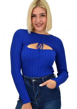 Potre OR - Γυναικείο πλεκτό crop top με άνοιγμα στο μπούστο Μπλε Ρουά 21992