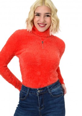 Potre OR - Γυναικείο χνουδωτό πουλόβερ ζιβάγκο Πορτοκαλί 23106