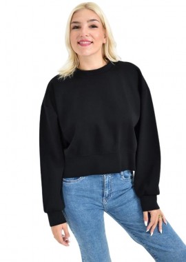 Potre OR - Γυναικεία Cropped Φούτερ Μπλούζα με Balloon Μανίκια Μαύρο 27071