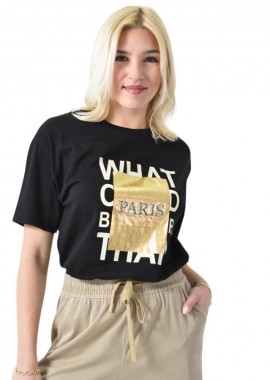 Potre OR - Γυναικείο T-shirt με μεταλιζε πλαίσιο PARIS Μαύρο 26420