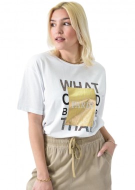 Potre OR - Γυναικείο T-shirt με μεταλιζε πλαίσιο PARIS Λευκό 26419